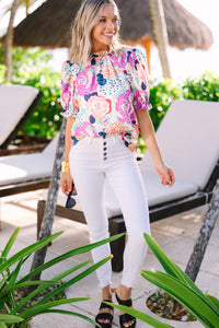 Say You Love Me Ivory White Floral Blouse