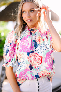 Say You Love Me Ivory White Floral Blouse