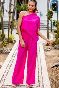 Fab Opportunities Fuchsia Pink One Shoulder Jumpsuit