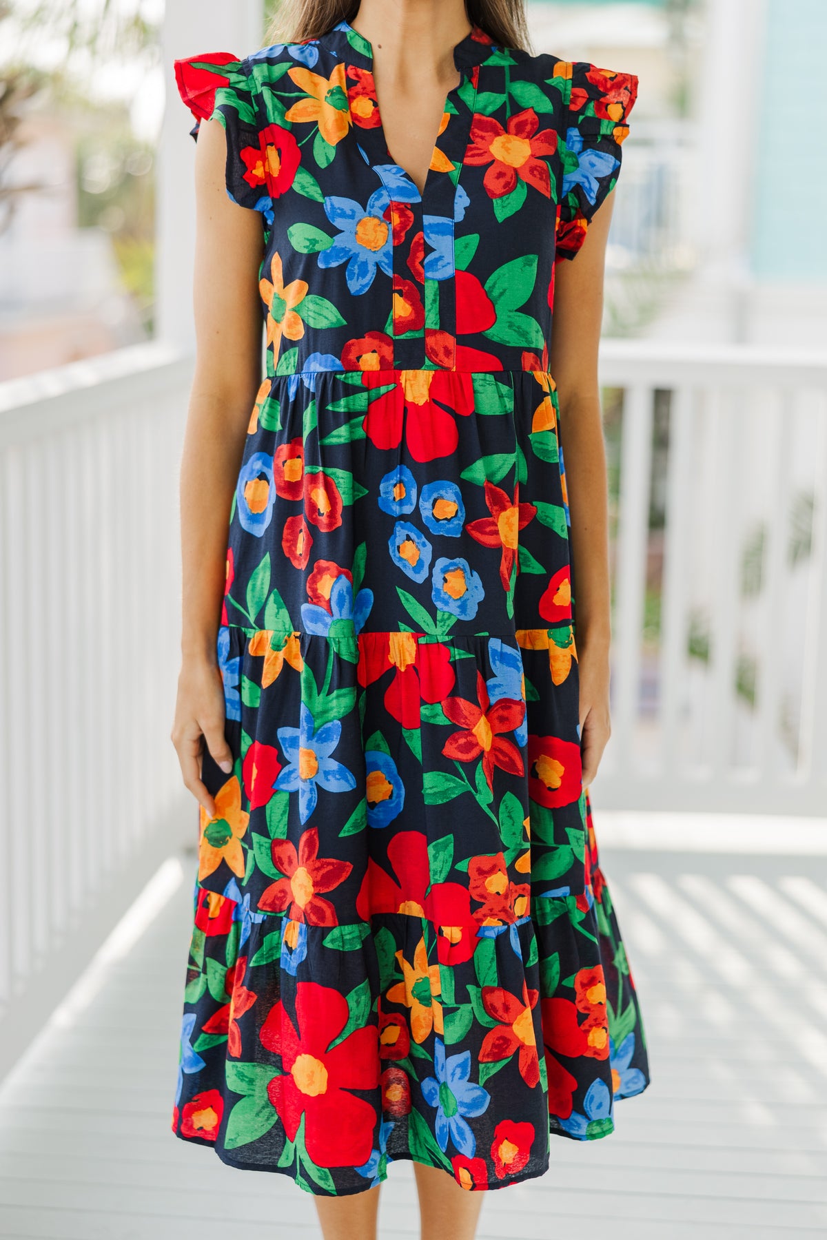 Created Beauty Navy Blue Floral Midi Dress – Shop The Mint