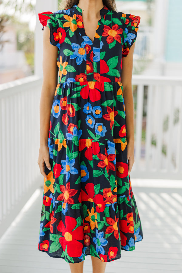 Created Beauty Navy Blue Floral Midi Dress – Shop the Mint