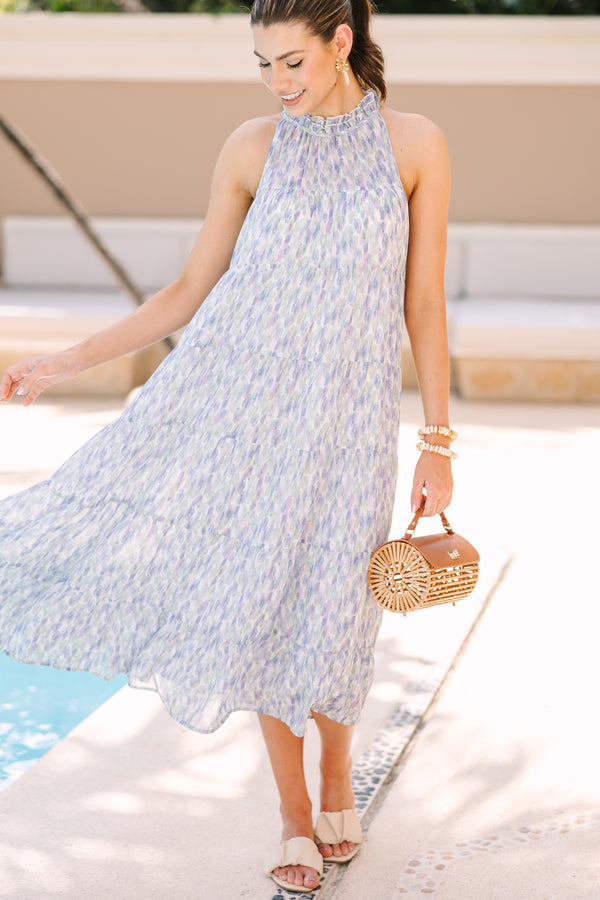 Living In The Moment Blue Abstract Midi Dress