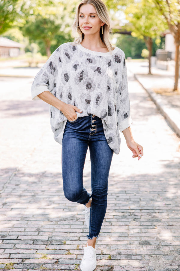 Meet You There Gray Leopard Sweater