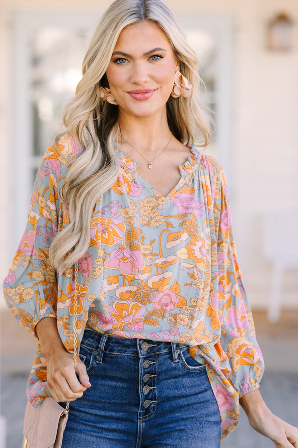 All For You Sage Green Floral Blouse - Retro Blouses – Shop the Mint
