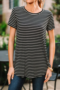 Let's Meet Later Black Striped Top