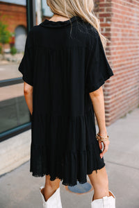 In My Thoughts Black Linen Dress