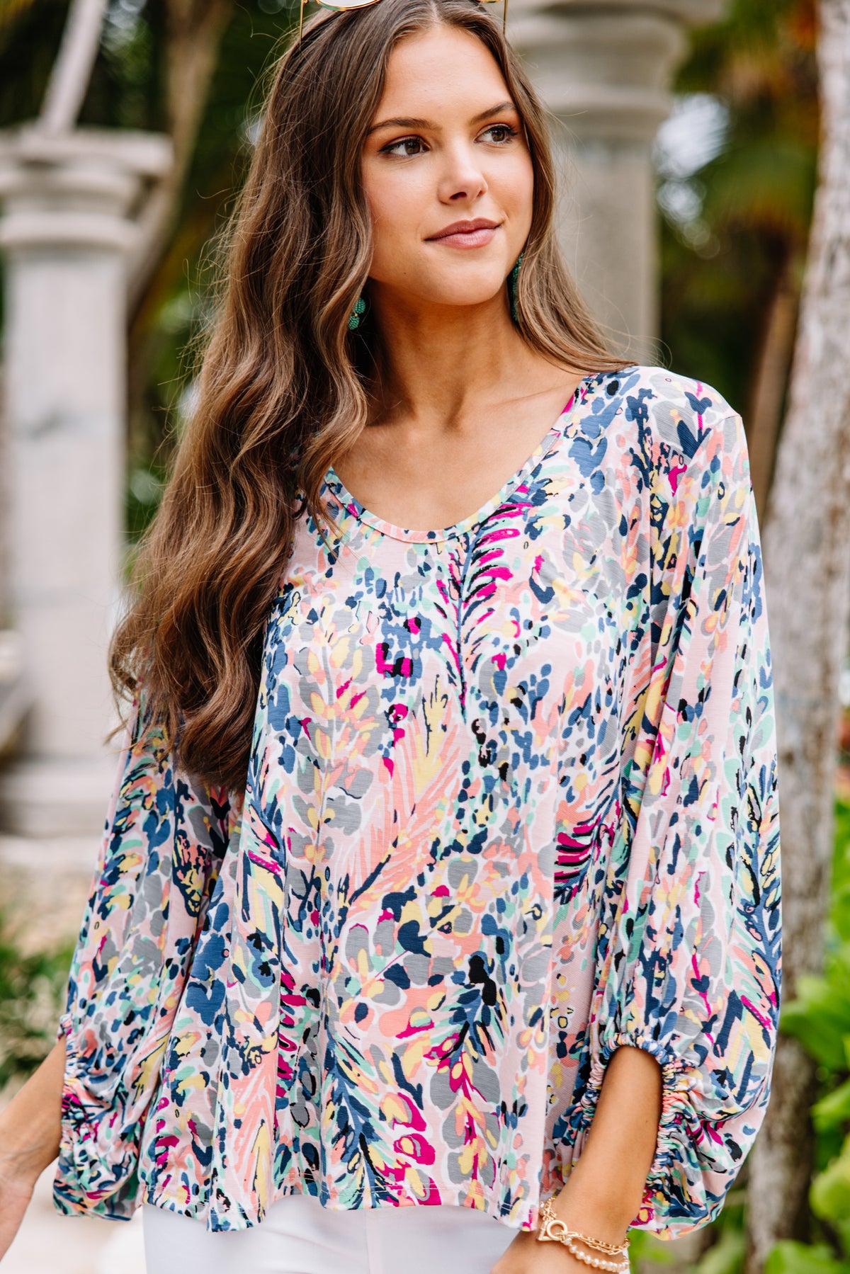 Just You Wait Peach & Royal Floral Blouse – Shop the Mint