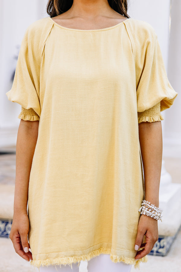 Give You A Ring Yellow Linen Top