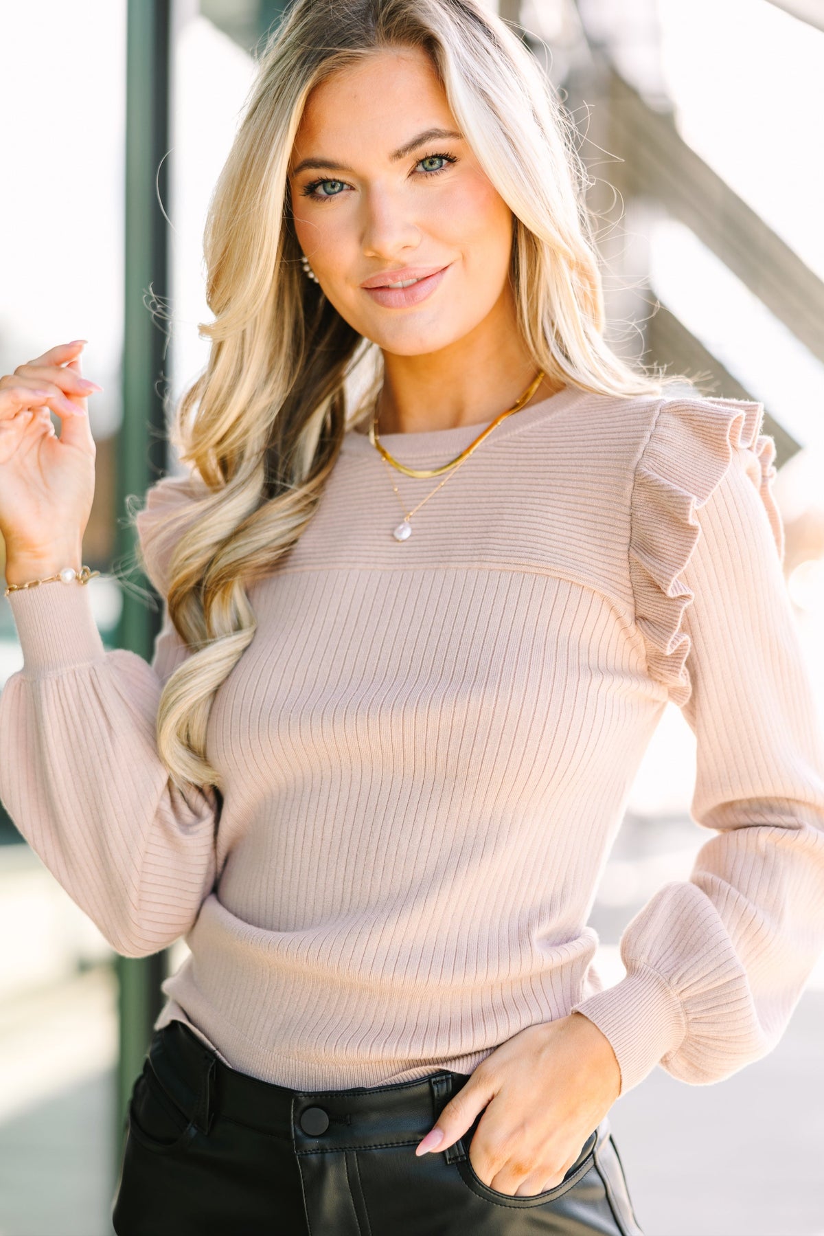 Reach Out Warm Taupe Brown Ruffled Sweater – Shop the Mint