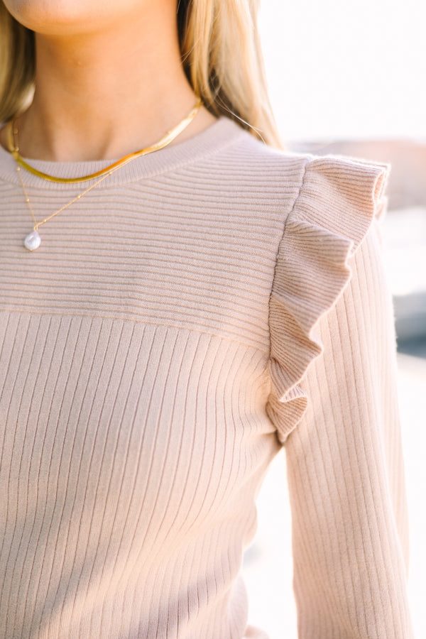 Reach Out Warm Taupe Brown Ruffled Sweater – Shop the Mint