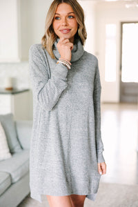 Let's See Gray Cowl Neck Sweater Dress
