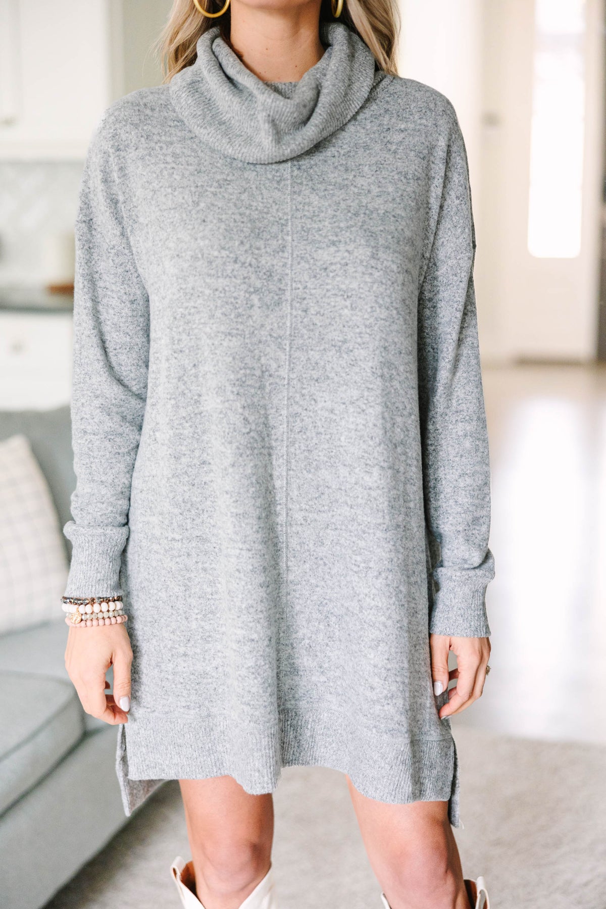 Grey cowl neck sweater dress online