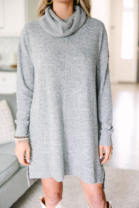 Let's See Gray Cowl Neck Sweater Dress