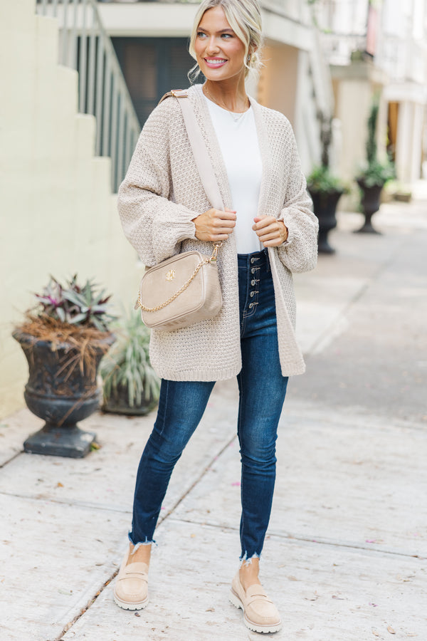 Face The Day Taupe Brown Cardigan