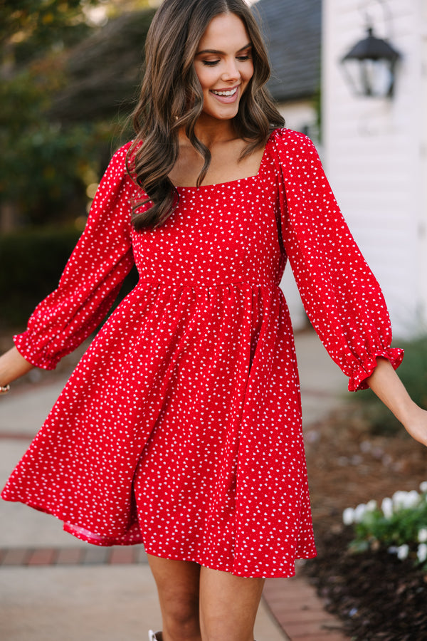 Everlong Red Heart Print Mini Dress – Beginning Boutique US