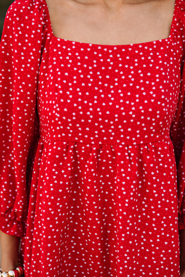 Found Love Red Heart Print Dress