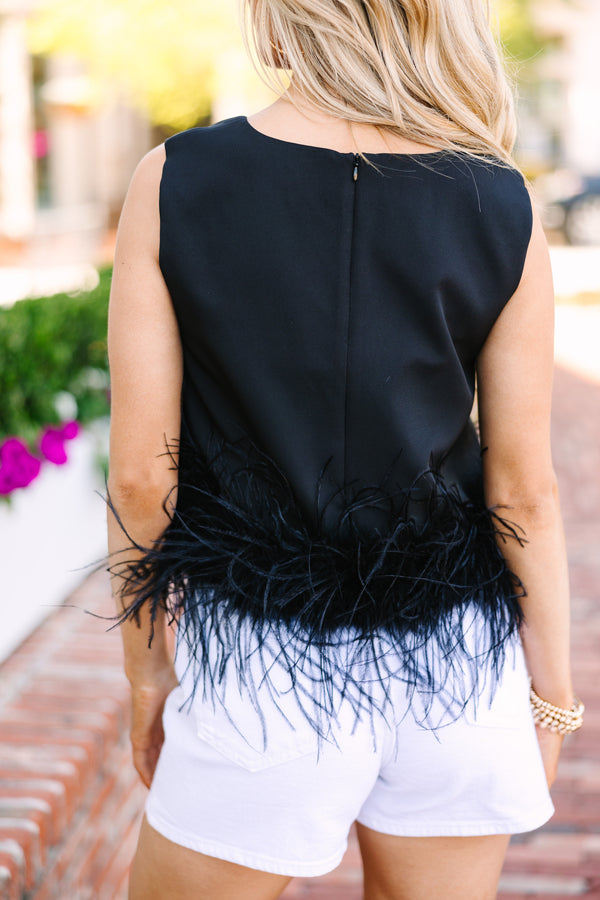 Be The Drama Black Feather Trim Blouse