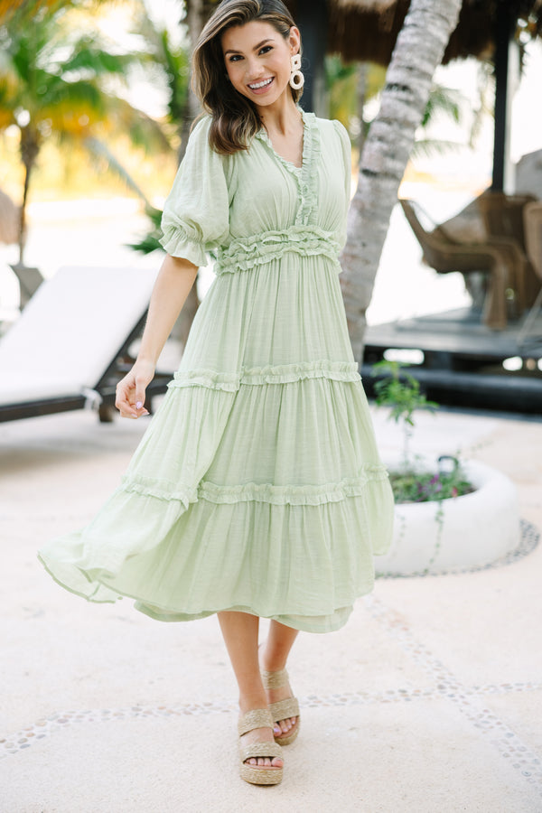 Living In A Dream Melon Green Ruffled Midi Dress Shop the Mint Living In A Dream Melon Green Ruffled Midi Dress Shop the Mint