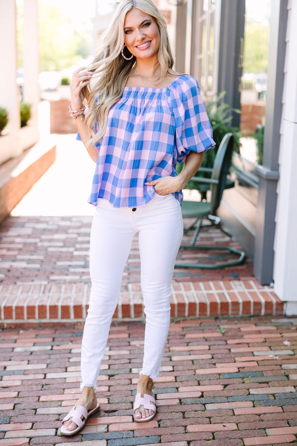 In Your Heart Blue Gingham Blouse