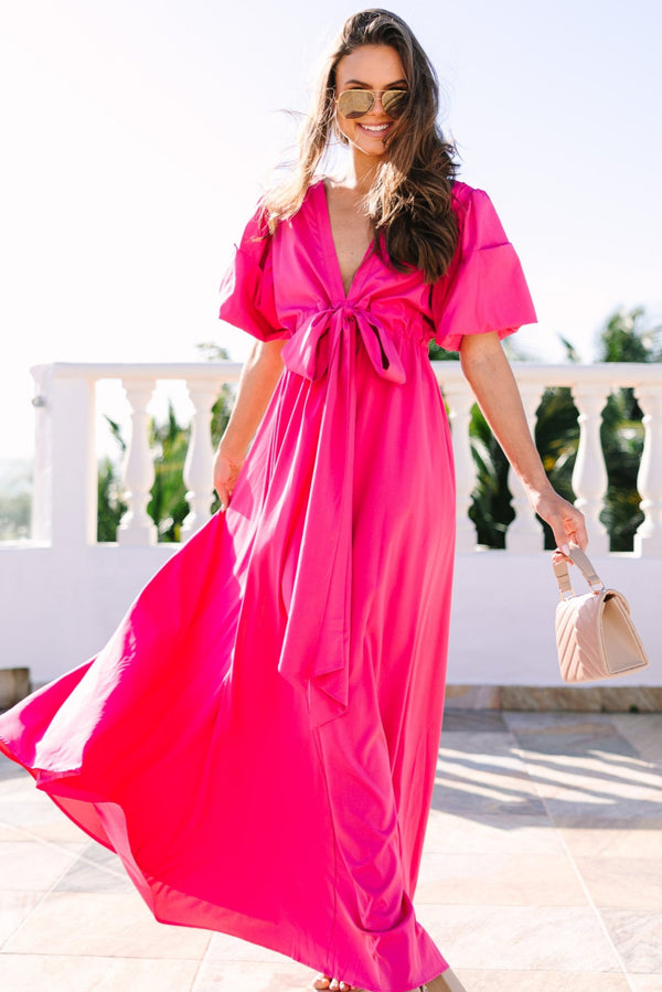 Keep It Up Fuchsia Pink Puff Sleeve Maxi Dress Shop the Mint Keep It Up Fuchsia Pink Puff Sleeve Maxi Dress Shop the Mint
