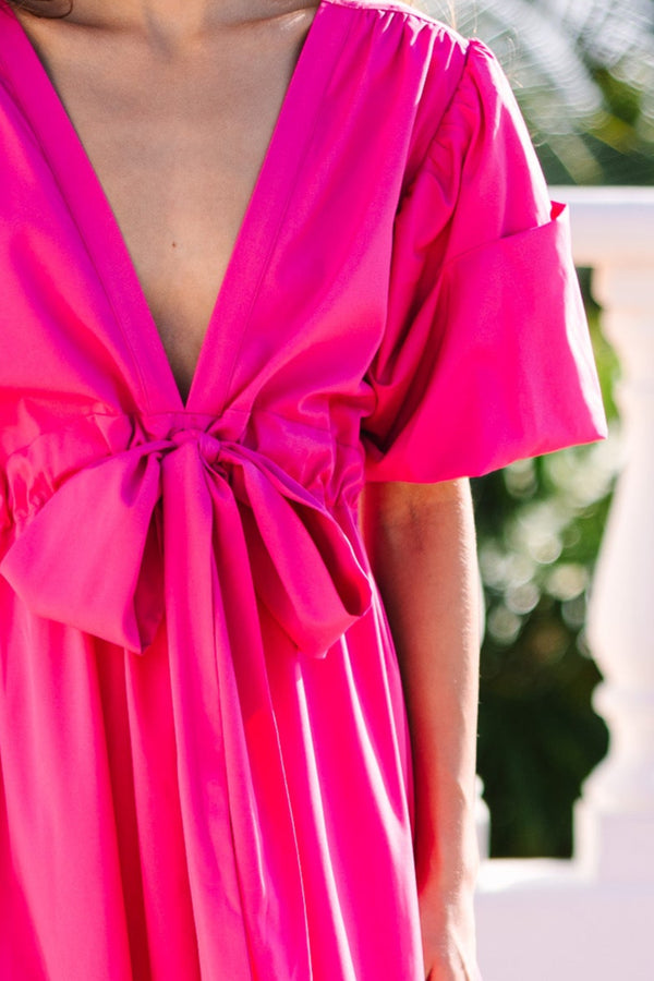 Keep It Up Fuchsia Pink Puff Sleeve Maxi Dress