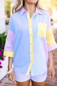 Always There Blue Colorblock Button Down Top