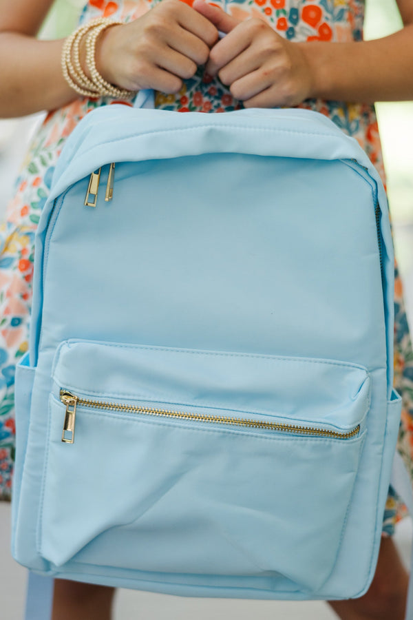 blue mini backpack Easy Going Light Blue Varsity Backpack – Shop the Mint
