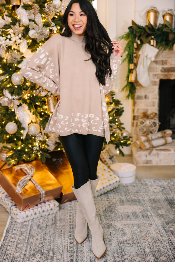 All In Theory Taupe Brown Leopard Sweater Tunic