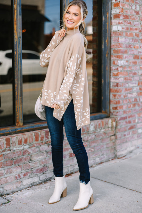 All In Theory Taupe Brown Leopard Sweater Tunic