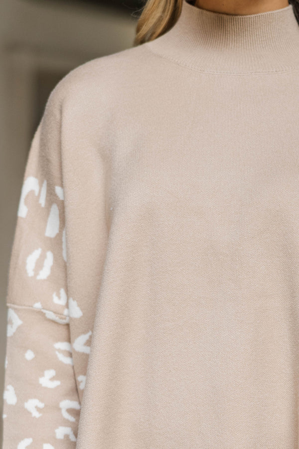 All In Theory Taupe Brown Leopard Sweater Tunic