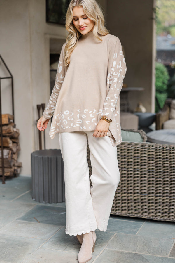 All In Theory Taupe Brown Leopard Sweater Tunic