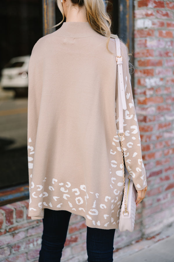 All In Theory Taupe Brown Leopard Sweater Tunic