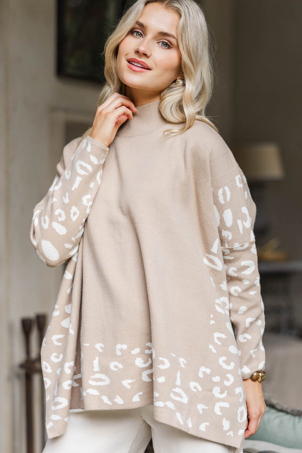 All In Theory Taupe Brown Leopard Sweater Tunic