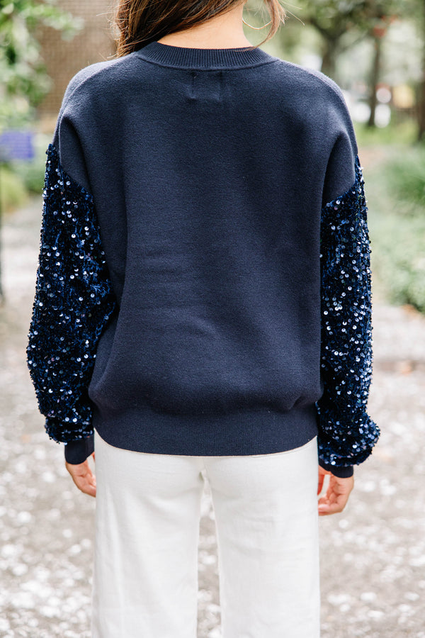 Don't Think Twice Navy Blue Sequin Sweater
