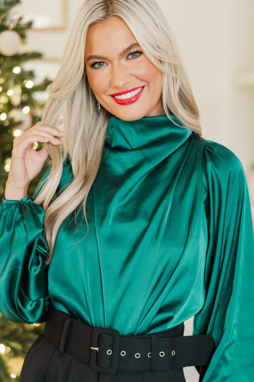 green dress blouse Green Belted Blouse Dress X29652