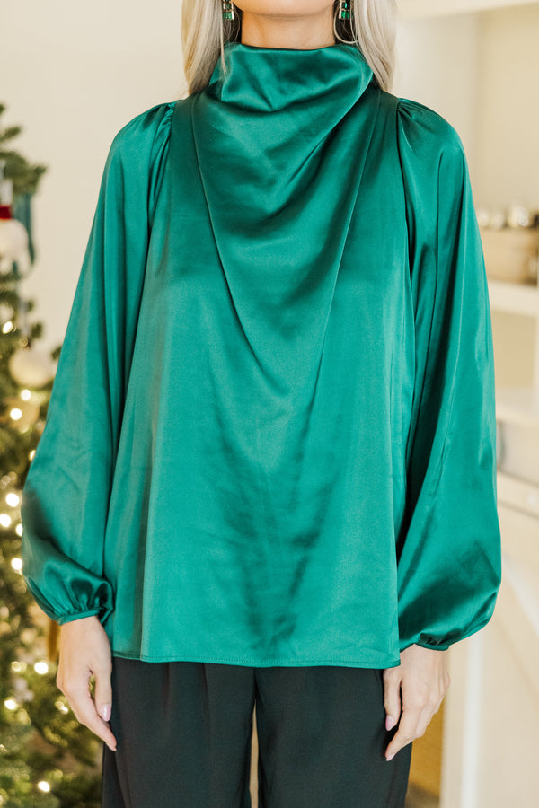 Embrace The Joy Emerald Green Satin Blouse