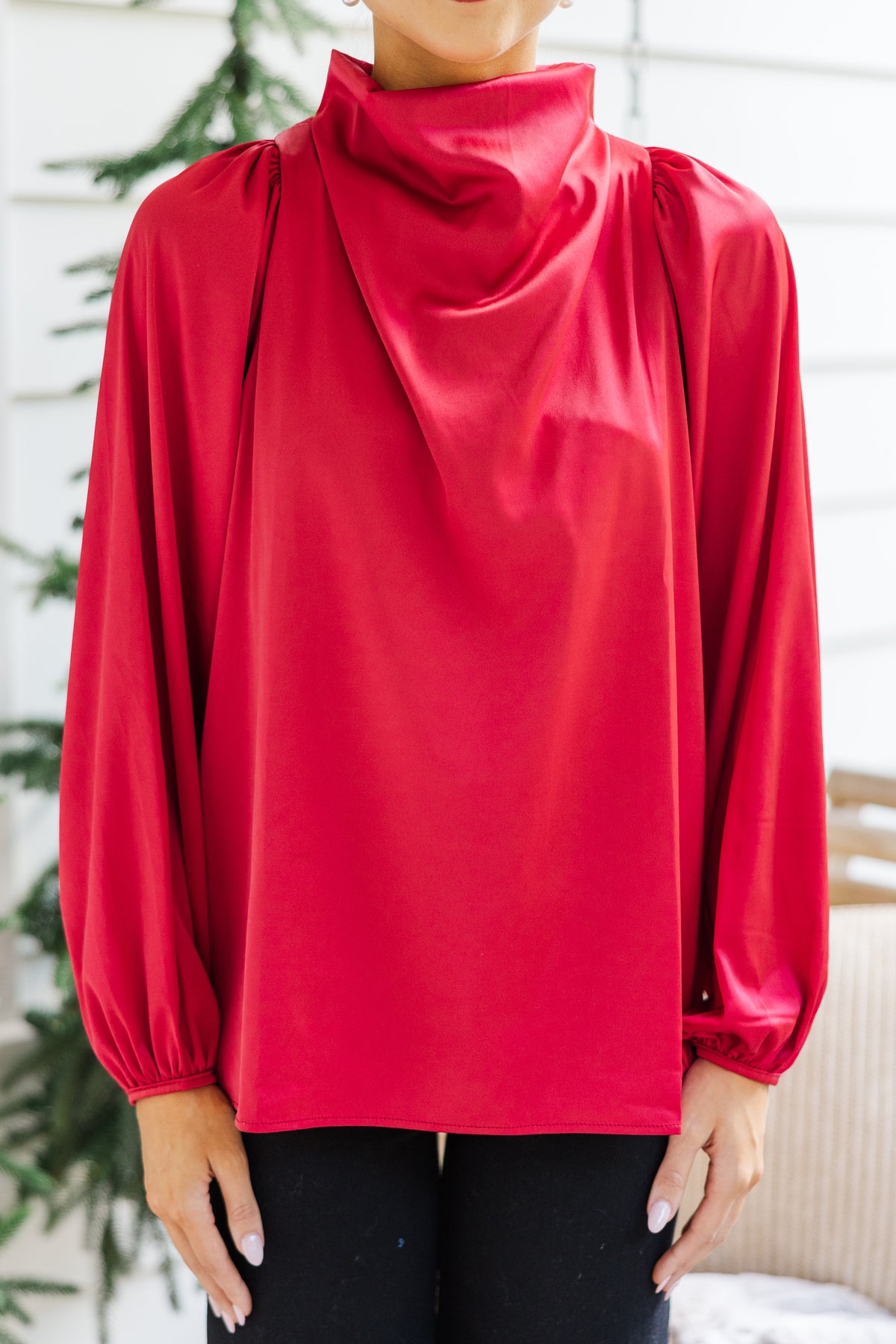 red satin blouse short sleeve