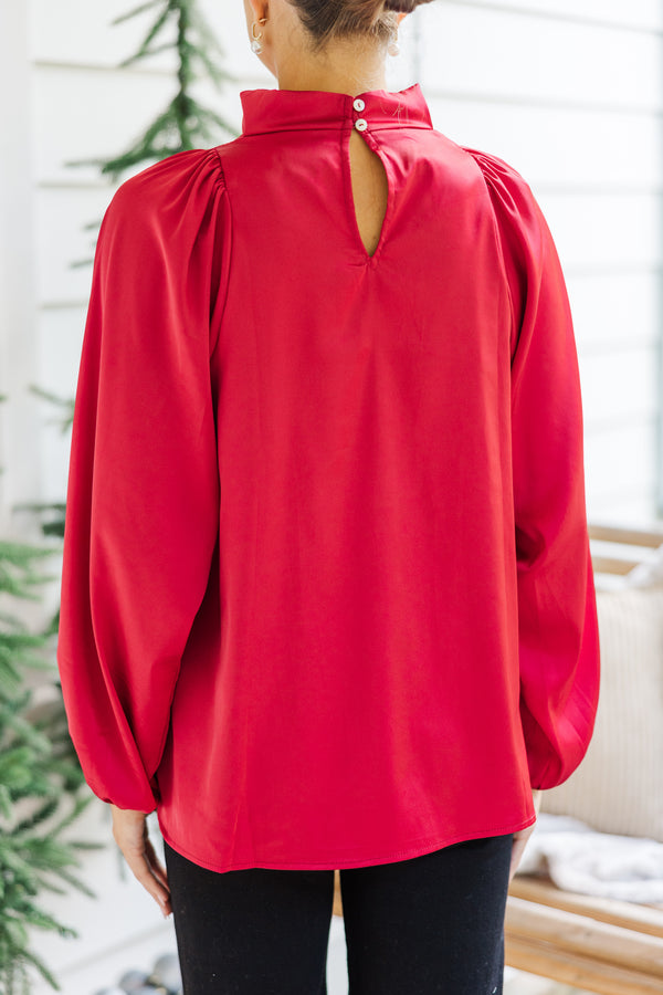 Embrace The Joy Red Satin Blouse