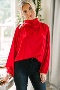 red satin blouse, holiday blouses, boutique holiday blouses