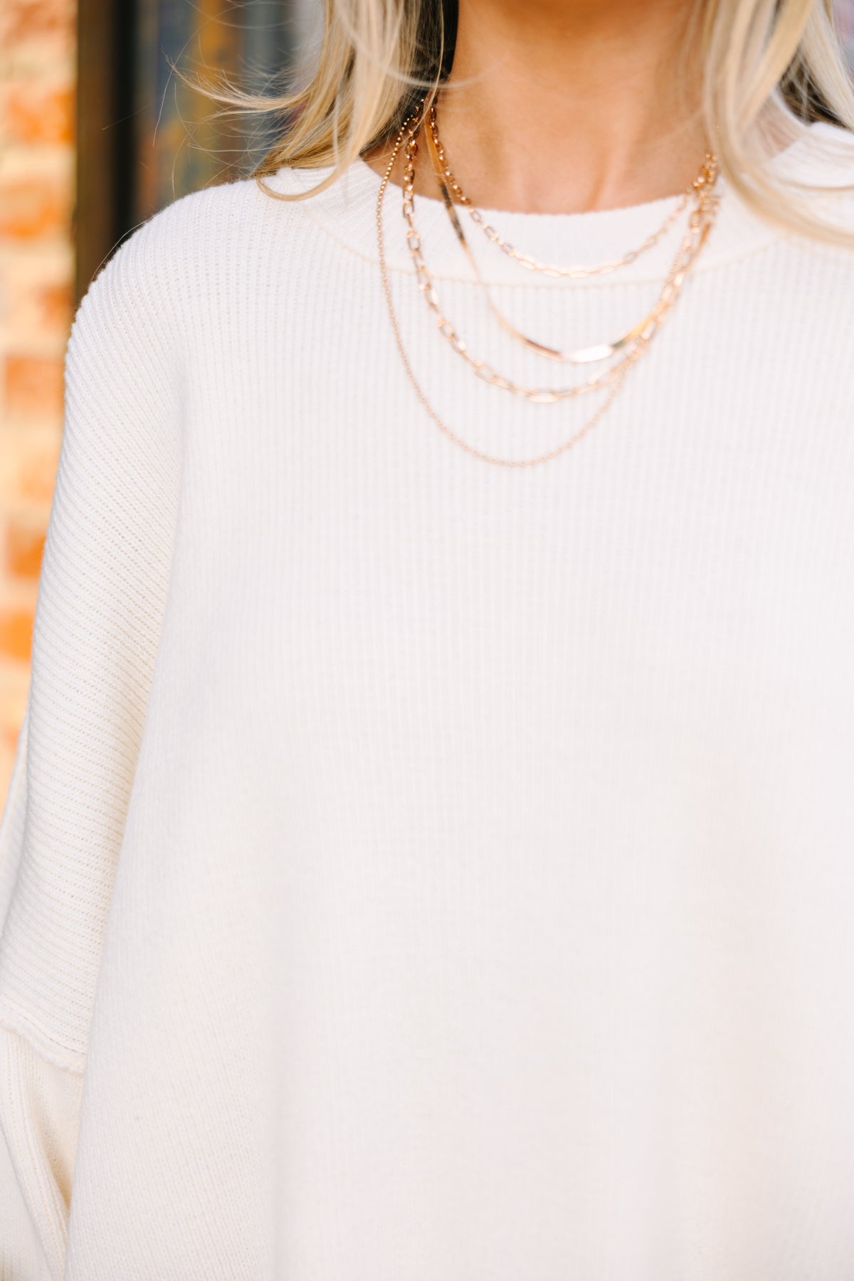 Cream White Reverse Seam Dolman Sleeve Sweater main image 1
