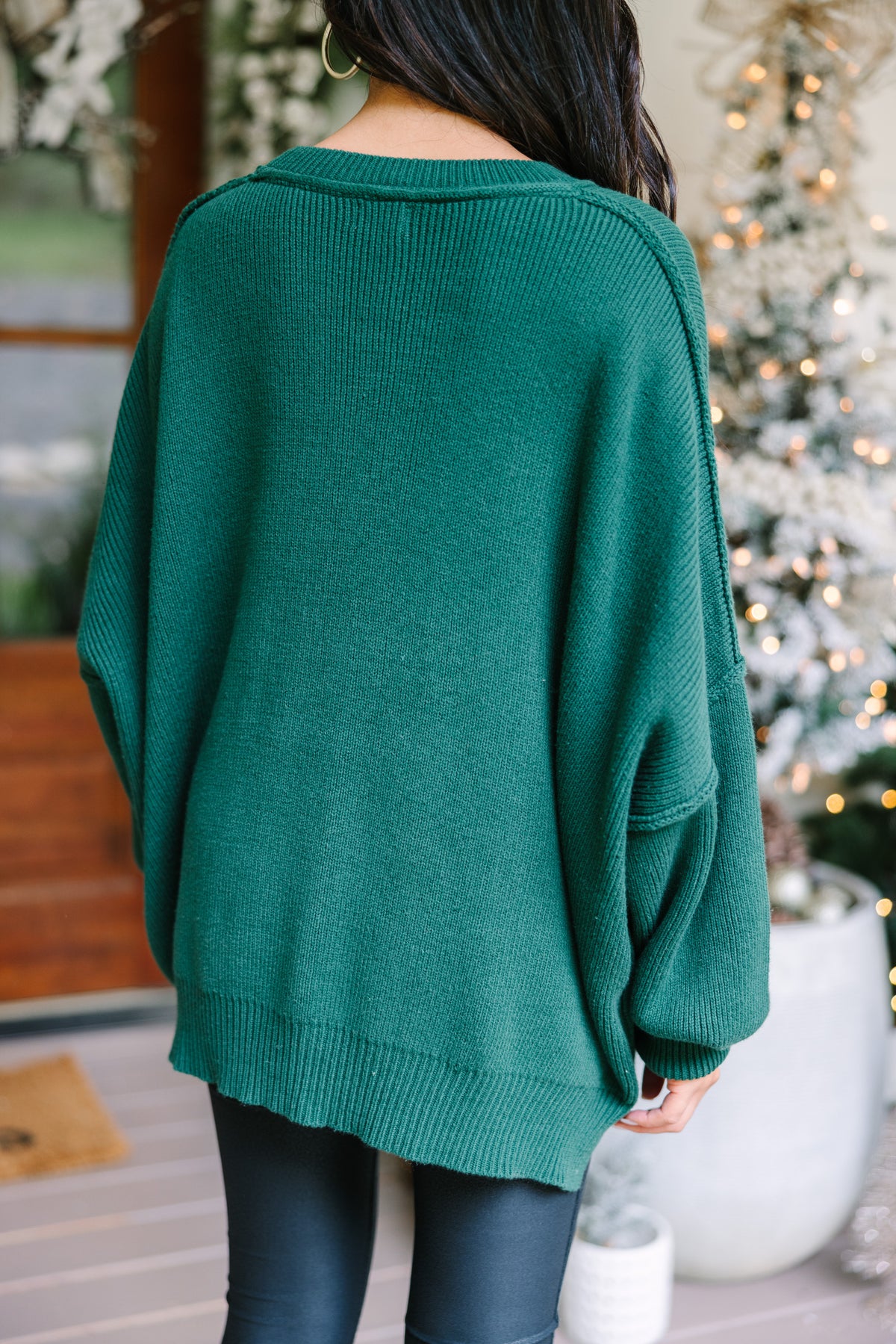 Slouch Neck Dolman Pullover in Hunter Green