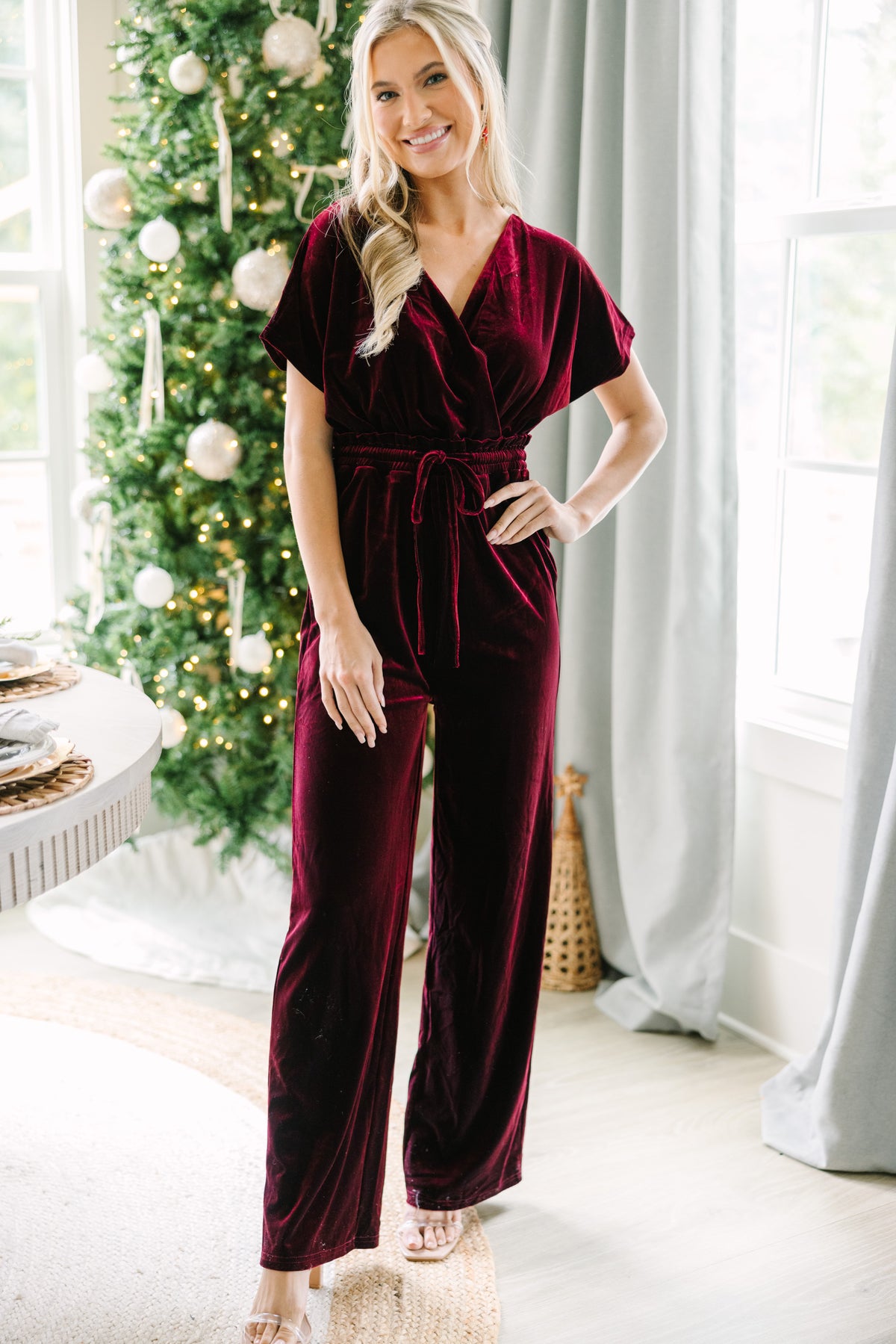 Holiday Vixen Wine Red Velvet Jumpsuit Shop the Mint