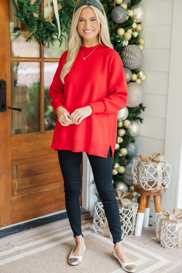 Perfectly You Red Mock Neck Sweater