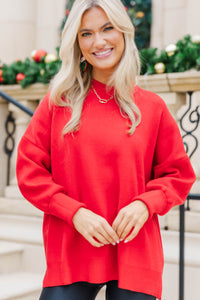 Perfectly You Red Mock Neck Sweater