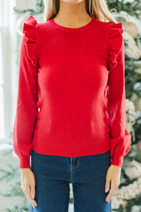 Reach Out Red Ruffled Sweater