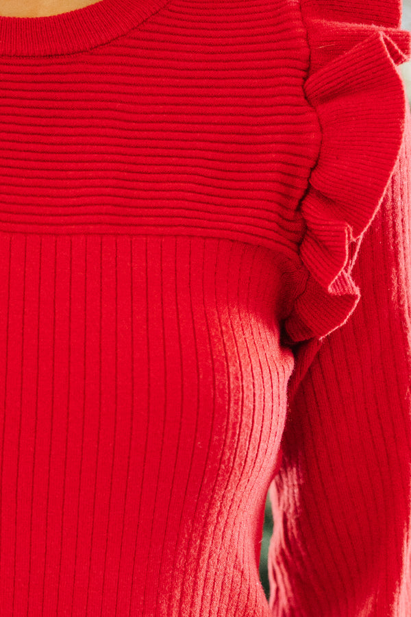 Reach Out Red Ruffled Sweater