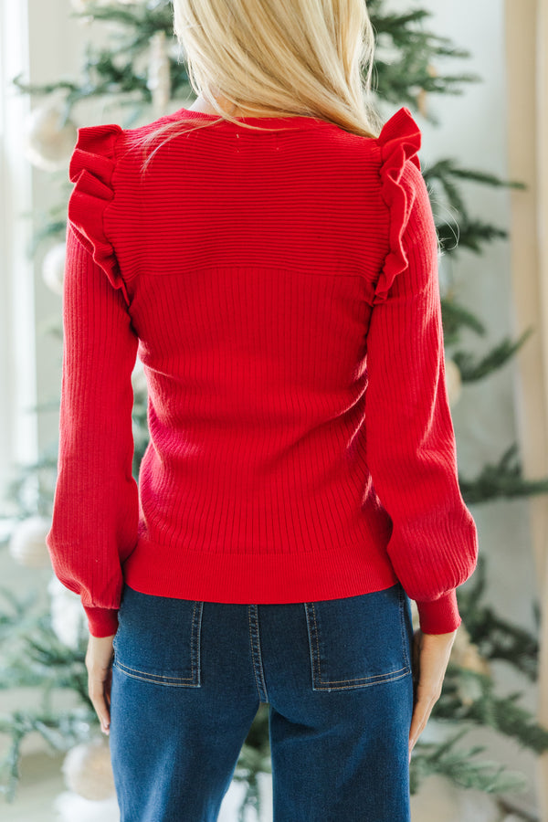 Reach Out Red Ruffled Sweater