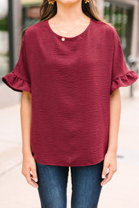 All I Ask Wine Red Ruffled Top