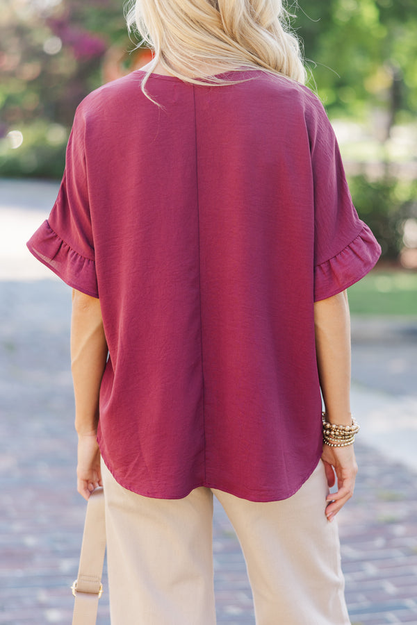 All I Ask Wine Red Ruffled Top