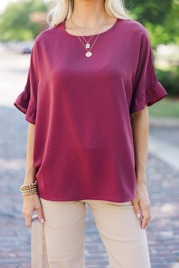 All I Ask Wine Red Ruffled Top